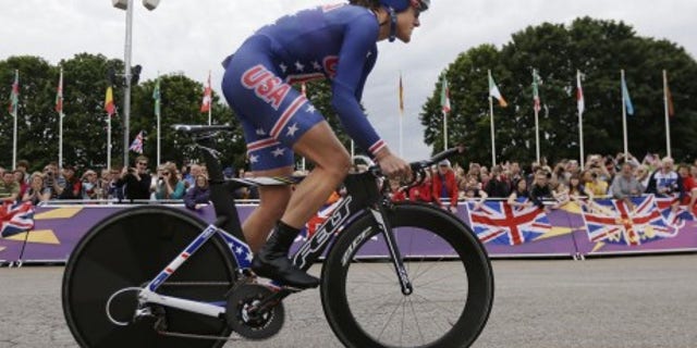 April 1, 2012: Gold medalist Kristin Armstrong, of the United States, competes in the women's individual time trial event at the 2012 Summer Olympics, in London.