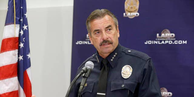 Los Angeles Police Chief Charlie Beck talks during a news conference in Los Angeles, Monday, Oct. 3, 2016.