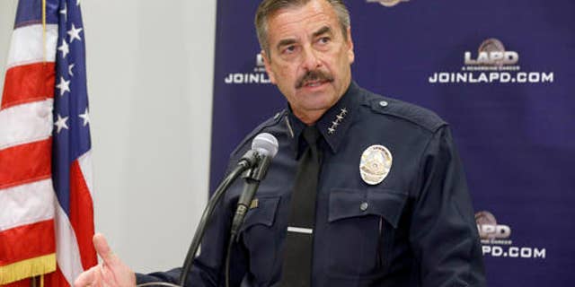 Los Angeles Police Chief Charlie Beck talks during a news conference in Los Angeles, Monday, Oct. 3, 2016.