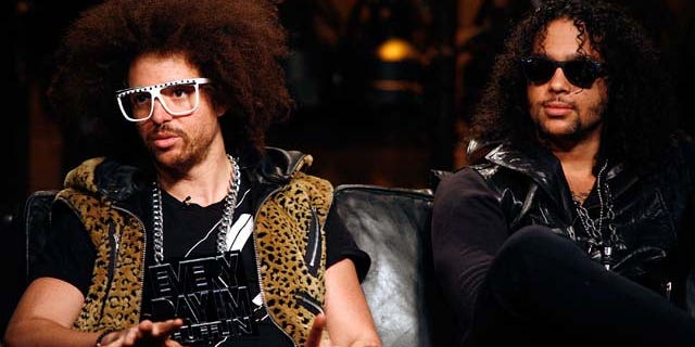 April 28, 2011: Redfoo (Stefan Kendal Gordy) and SkyBlu (Skyler Gordy) of LMFAO tape an episode of Top Twenty Countdown at fuse Studios on in New York City.