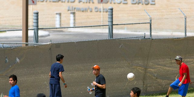 July 2, 2014: Young illegal immigrants in housing area on Lackland Air Force Base in San Antonio, Texas.