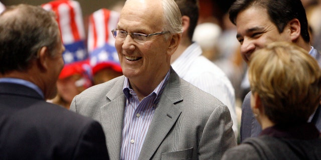 March 6, 2012: Former Idaho Sen. Larry Craig attends the Ada County Republicans caucus.