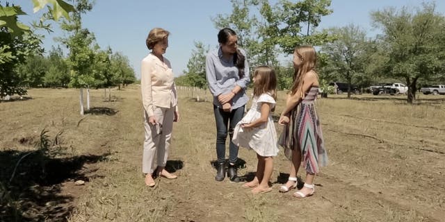 Former first lady Laura Bush with Joanna Gaines on an upcoming episode of "Fixer Upper."