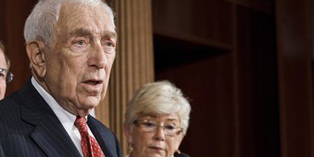 July 24, 2012: Sen. Frank Lautenberg, D-N.J., and Rep. Carolyn McCarthy, D-N.Y., at a news conference on Capitol Hill in Washington.