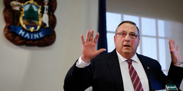FILE- In this Jan. 8, 2016, file photo, Maine Gov. Paul LePage speaks at a news conference at the State House in Augusta, Maine. LePage told reporters Wednesday, Jan. 27, that Mainers are allowed to carry concealed handguns. (AP Photo/Robert F. Bukaty, File)