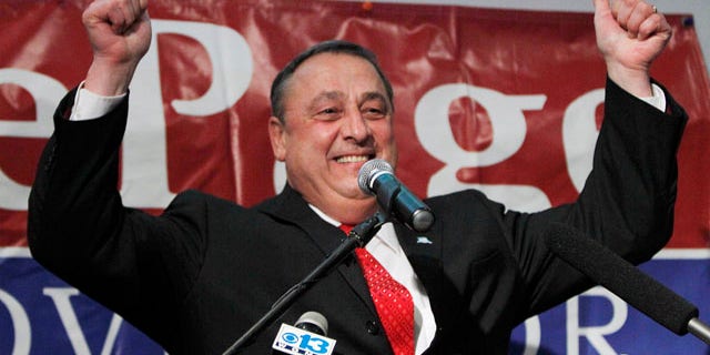 Nov. 2: Republican gubernatorial candidate Paul LePage acknowledges his supporters at his election night party in Waterville, Maine.