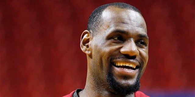 June 20, 2012: Miami Heat small forward LeBron James reacts during practice in Miami.