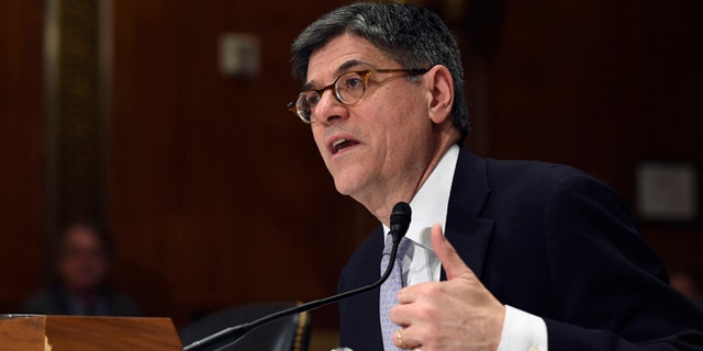 U.S. Treasury Secretary Jacob Lew testifies on Capitol Hill in Washington, in March 2016.