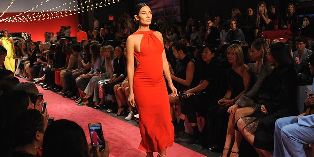 Pregnant model Lily Aldridge was part of Brandon Maxwell's Spring/Summer 2019 show.
