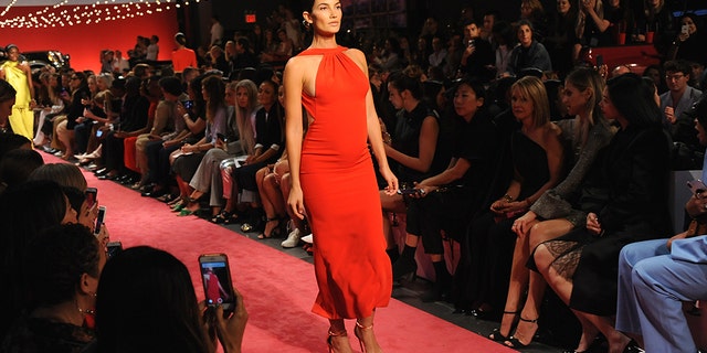 Pregnant model Lily Aldridge was part of Brandon Maxwell's Spring/Summer 2019 show.
