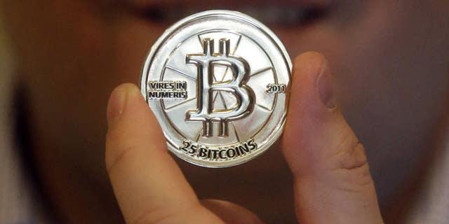 A 25 Bitcoin token is seen in Sandy, Utah.