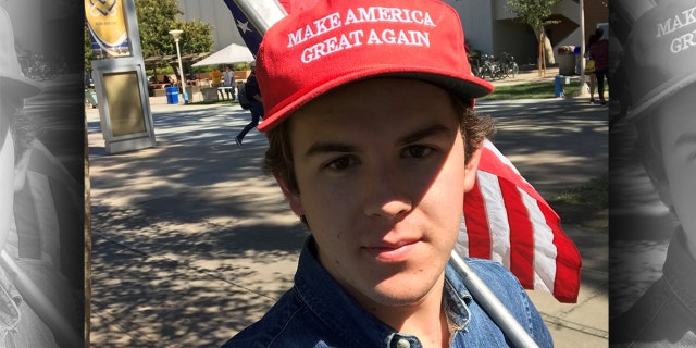 Matthew Vitale, the Deputy Southern Region Vice Chair of the California College Republicans, participates in MAGA Monday on campus.