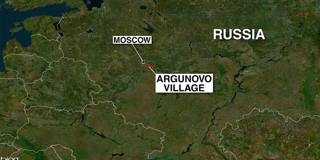 A map showing where a Russian jet carrying 71 people crashed Sunday afternoon outside Moscow.