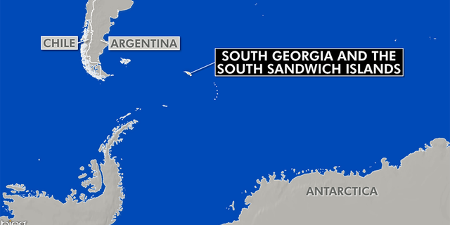 South Georgia is about 800 miles south east of the Falkland Islands (Bing)