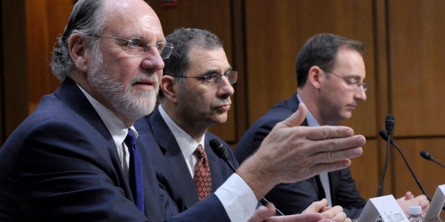 December 13: From left, Former MF Global Holdings Ltd. Chairman and CEO Jon Corzine, MF Global Holdings Ltd. President and COO Bradley Abelow, and MF Global Holdings Ltd. CFO Henri Steenkamp, prepare to testify on Capitol Hill in Washington before the Senate Agriculture Committee.