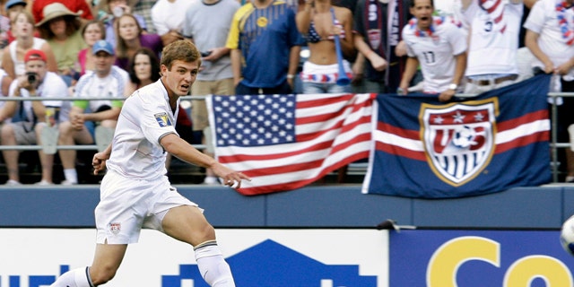 FILE: United States' Robbie Rogers kicks against Grenada in a CONCACAF Gold Cup match at Qwest Field in Seattle.