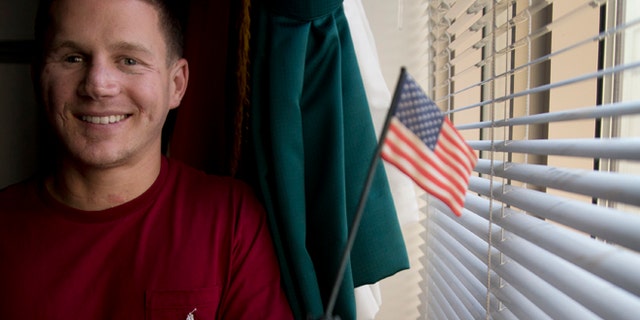 May 13, 2014: Medically retired Marine Lance Cpl. Kyle Carpenter speaks to media at the Pentagon.