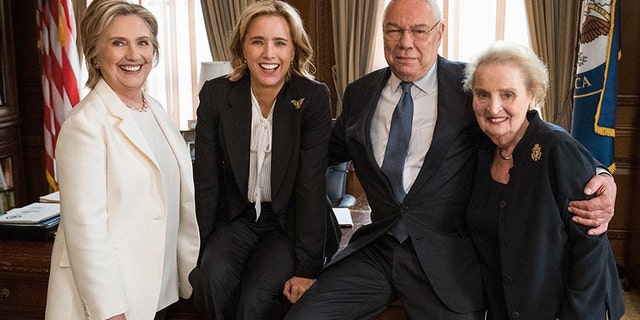 Hillary Clinton, Colin Powell and Madeleine Albright with "Madam Secretary" star Téa Leoni.