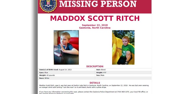 Maddox Ritch was at Rankin Lake Park in Saturday when he went missing. (FBI Charlotte)