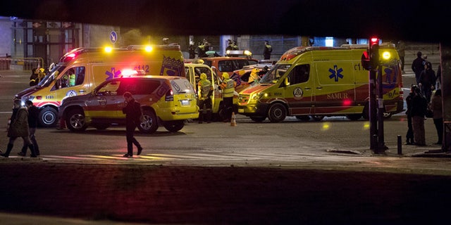 MADRID, SPAIN - JANUARY 08:  Ambulances prepare to leave the area after a suspicious package which was thought to be a bomb was found not to be dangerous at Nuevos Ministerios Train Station on January 8, 2015 in Madrid, Spain. Twelve people were killed yesterday including two police officers, as two gunmen open fire at the offices of the French satirical publication Charlie Hebdo. French Police have made seven arrests in connection with the attack while further violence today included a gunman killing a policewoman in the southern suburb of Montrouge. (Photo by Pablo Blazquez Dominguez/Getty Images)