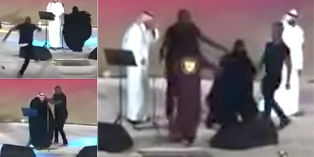 A woman rushed the stage during Majid al-Mohandis' performance.