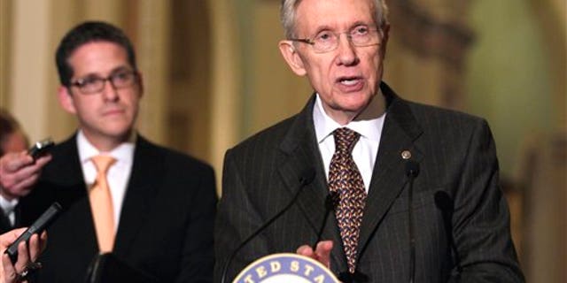 April 12: Senate Majority Leader Harry Reid of Nev. speaks to media on Capitol Hill in Washington.