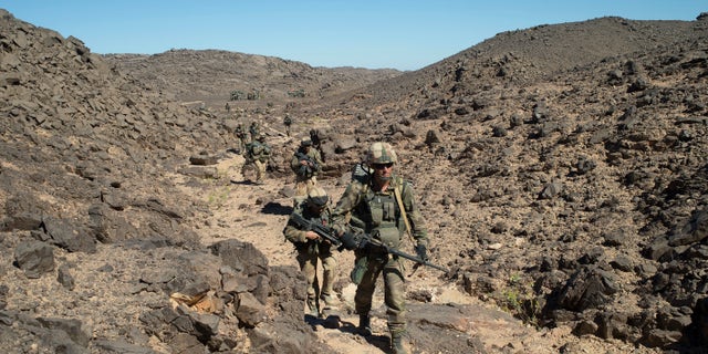 In this photo taken March 8, 2013 by the French Army Communications Audiovisual office (ECPAD) shows French soldiers patrolling in the Mettatai region in northern Mali. France's Presidential office on Saturday March 23 2013 said that DNA testing has shown that Al-Qaeda-linked North African warlord Abou Zeid was killed in combat with French troops in Mali in February.