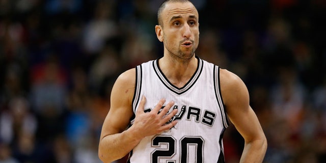 PHOENIX, AZ - JANUARY 21: Manu Ginobili #20 of the San Antonio Spurs during the NBA game against the Phoenix Suns at Talking Stick Resort Arena on January 21, 2016 in Phoenix, Arizona. The Spurs defeated the Suns 117-89. NOTE TO USER: User expressly acknowledges and agrees that, by downloading and or using this photograph, User is consenting to the terms and conditions of the Getty Images License Agreement. (Photo by Christian Petersen/Getty Images)