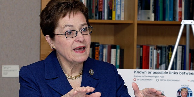 Rep. Marcy Kaptur, D-Ohio, speaks during a press conference Monday, March 6, 2017