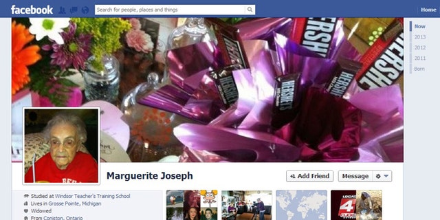 A screenshot of the Facebook page for Marguerite Joseph, a 104-yera-old Michigan woman who says the site won't allow her to enter her real birthdate -- the site only allows dates going back to 1928.