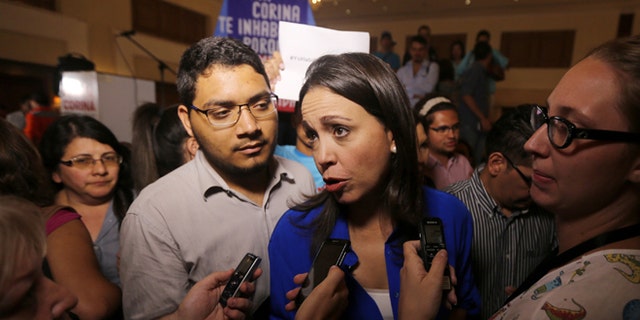 Opposition leader and former Congresswoman Maria Corina Machado in Caracas, Venezuela, Wednesday, July 15, 2015.