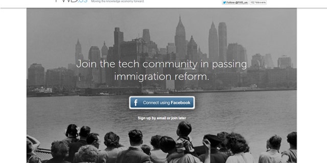 Apr. 11, 2013: A screenshot of the homepage for Fwd.us, a new political action group launched by Facebook founder Mark Zuckerberg.