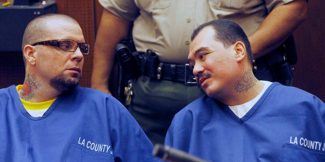 Defendants Marvin Norwood, left, and Louie Sanchez appear during a hearing Thursday Feb. 20, 2014 in Los Angeles. The two men pleaded guilty Thursday to a 2011 beating at Dodger Stadium that left San Francisco Giants fan Bryan Stow brain damaged and disabled. They were immediately sentenced by an angry judge who called them cowards and the sort of people that sports fans fear when they go to games.(AP)