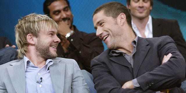 Dominic Monaghan and Matthew Fox during a "Lost" press tour in 2004.