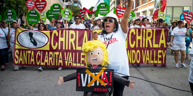 Hundreds of May Day marchers took to the streets of Los Angeles on May 1, 2016.