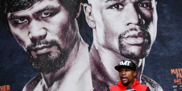 Boxer Floyd Mayweather Jr. speaks during a press conference Wednesday, April 29, 2015, in Las Vegas.