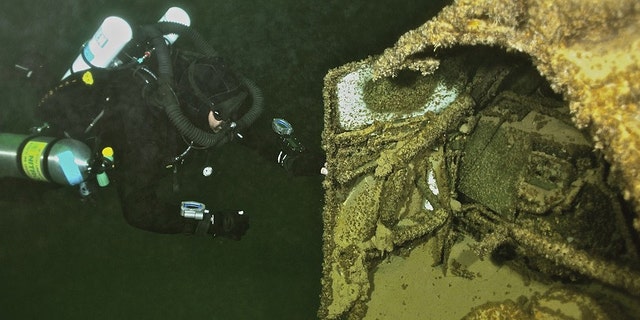 Levels at Lake Mead were once at 300 feet making the wreckage site inaccessable to recreational divers, but a severe drought in the region has brought levels down to just over 100 feet. (LakeMeadTechnicalDivers.com)