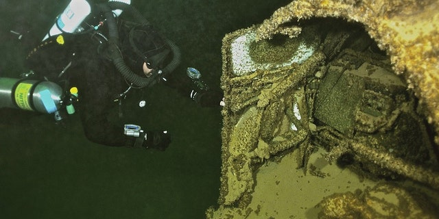 Levels at Lake Mead were once at 300 feet making the wreckage site inaccessable to recreational divers, but a severe drought in the region has brought levels down to just over 100 feet. (LakeMeadTechnicalDivers.com)
