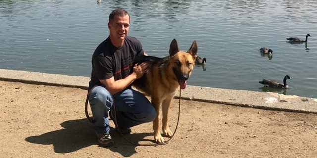 Draper City firefighter Patrick adopted a German shepherd named Mendo who he and his fellow coworkers rescued during the Mendocino Complex fire.