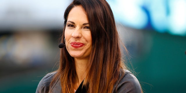 Jessica Mendoza of ESPN speaks on set the day before Game 1 of the 2015 World Series between the Royals and Mets at Kauffman Stadium on October 26, 2015 in Kansas City, Missouri. (Photo by Maxx Wolfson/Getty Images)