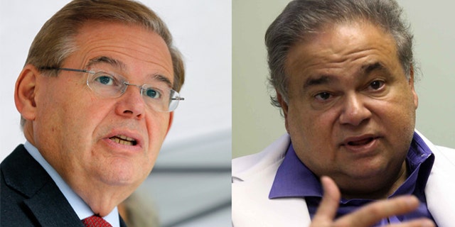 Senator Robert Menendez (D-NJ) on the left and Dr. Salomon Melgen, a Florida eye doctor of Dominican descent who is a prominent Democratic campaign contributor.