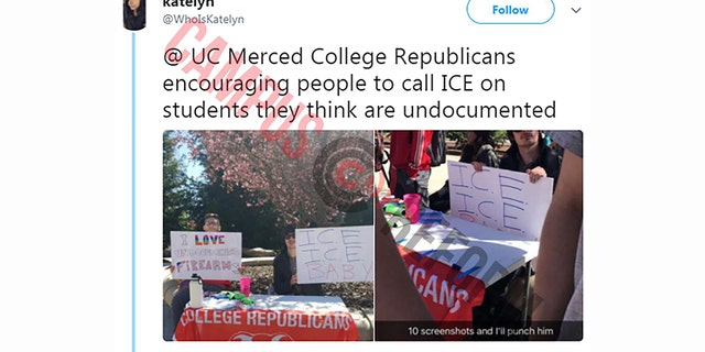 College Republicans at University of California, Merced said they were harassed for their display.