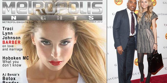 Traci Lynn Johnson Barber on the cover of the Sept. issue of Metropolis Nights Magazine, and, at right, with husband Tiki Barber.