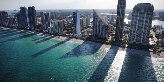 Condo buildings line the beach April 5, 2016 in Sunny Isle, Florida.