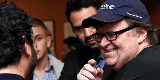 Documentary filmmaker Michael Moore at the Academy of Motion Picture Arts and Sciences in Beverly Hills, California, Feb. 20, 2013.