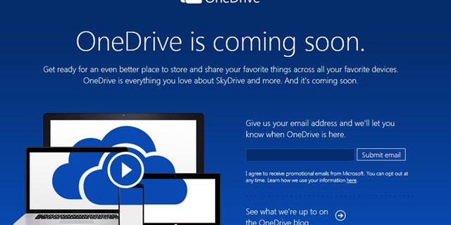 Jan. 28, 2014: A screenshot of the website fror Microsoft OneDrive, the new name for the company's SkyDrive service.