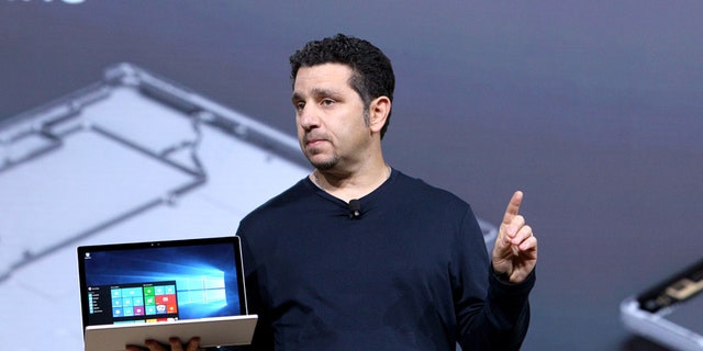 VP of Microsoft Surface Panos Panay speaks on stage at Windows 10 Devices Event, on Tuesday, Oct. 6, 2015 in New York City. (Mark Von Holden/AP Images for Windows)