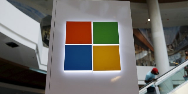 File photo - a Microsoft logo is seen at a pop-up site.