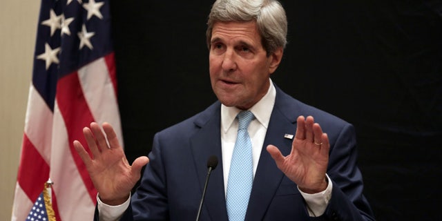 June 22, 2014: U.S. Secretary of State John Kerry speaks during a joint news conference with Egyptian Foreign Minister Sameh Shoukry following his meeting with Egyptian President Abdel-Fattah el-Sissi in Cairo. (AP Photo/Maya Alleruzzo)