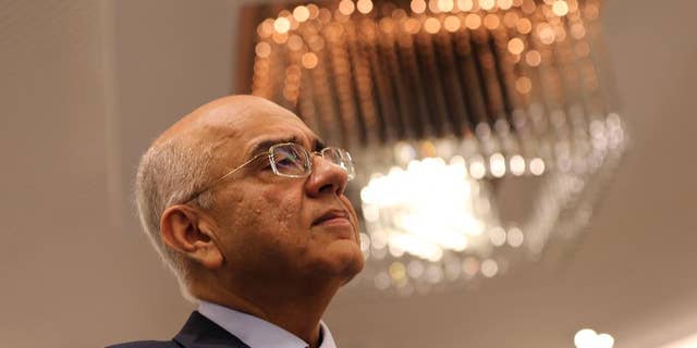 Director of the International Monetary Fund’s Middle East and Central Asia Department Masood Ahmed talks to The Associated Press at the Dubai International Financial Center, in Dubai, United Arab Emirates, Wednesday, Oct. 21, 2015. The IMF says a fall in oil prices and deepening turmoil in parts of the Middle East will keep growth in the region subdued this year at 2.5 percent. (AP Photo/Kamran Jebreili)